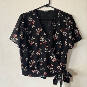 Madewell Black Floral Wrap Blouse